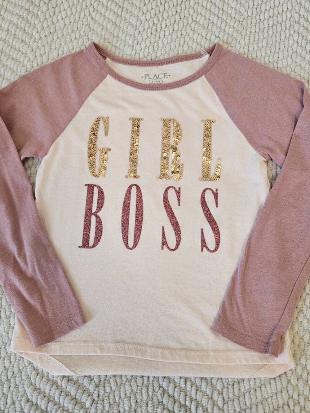 Childrens Place Girls GIRL BOSS Sequin Raglan Top Size S 5/6